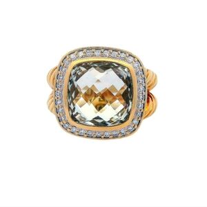 AUTHENTIC DAVID YURMAN estate 18K YG Gold Albion Ring w/ Prasiolite & Diamonds.